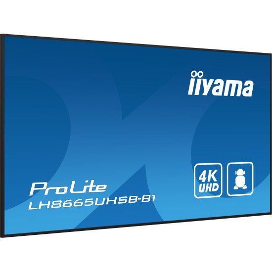 iiyama LH8665UHSB-B1 affichage de messages En forme de kiosk 2,18 m (86") LED Wifi 800 cd/m² 4K Ultra HD Noir Intégré dans le processeur Android 11 24/7