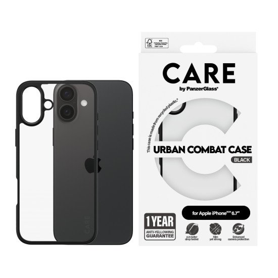 PanzerGlass CARE by PG Urban Combat iPhone16 6.7 coque de protection pour téléphones portables Housse Transparent