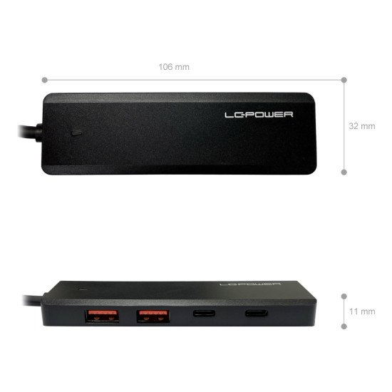 LC-Power LC-HUB-U3-4-C hub & concentrateur USB 3.2 Gen 2 (3.1 Gen 2) Type-A 10000 Mbit/s Noir