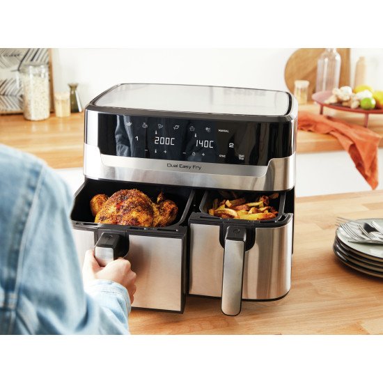 Tefal Dual Easy Fry & Grill EY905D Double 8,3 L Autonome 2700 W Friteuse d'air chaud Acier inoxydable