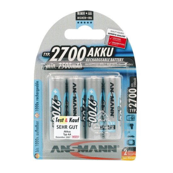 Ansmann Blister 4 X Accu, AA, 2700mAh AA / HR6 Hybrides nickel-métal (NiMH)