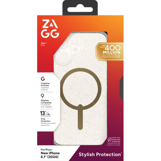 ZAGG Milan Snap coque de protection pour téléphones portables 15,5 cm (6.1") Housse Or, Transparent