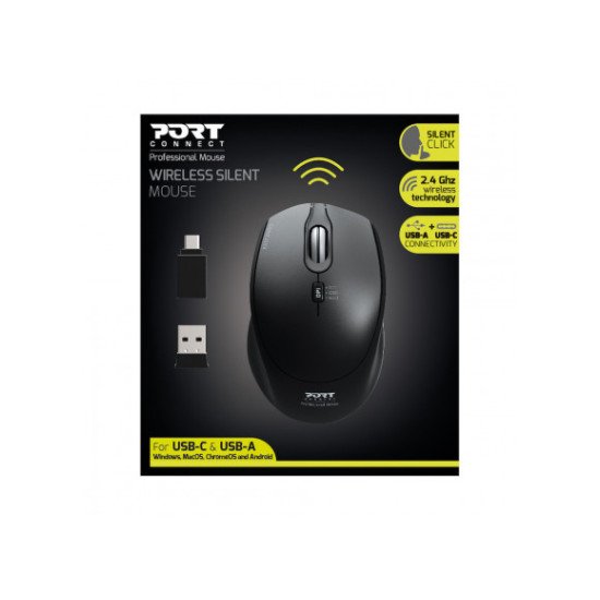 Port Designs 900713 souris Bureau Ambidextre RF Wireless + USB Type-C 1600 DPI