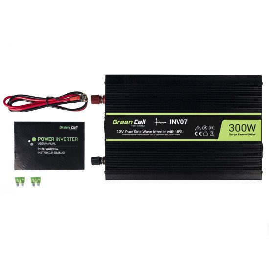 Green Cell INV07 adaptateur de puissance & onduleur Auto 300 W Noir