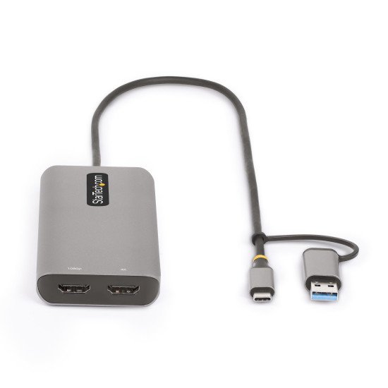 StarTech.com Adaptateur Multiport USB-C avec Dongle USB-C vers USB-A, Double HDMI (4K30Hz/1080p60Hz), 3x USB-A 5Gbps, Mini Station d'Accueil de Voyage, Dock/Station d'Accueil pour PC Portable, Câble de 40 cm