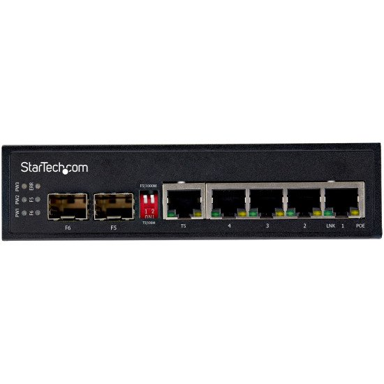 StarTech.com Switch Gigabit Ethernet Industriel 6 Ports - 4 PoE RJ45 + 2 Slots SFP 30W PoE+ 48VDC 10/100/1000 Mbps - Switch LAN Power Over Ethernet -40°C à 75°C - Montage/Connecteur DIN