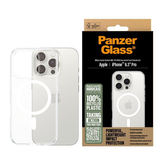 PanzerGlass PG HardC White MagS iPhone 16Pro 6.3Inch coque de protection pour téléphones portables Housse Transparent