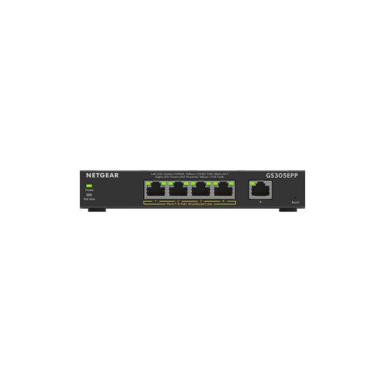 Netgear GS305EPP Géré L2/L3 Gigabit Ethernet (10/100/1000) Noir Connexion Ethernet, supportant l'alimentation via ce port (PoE)