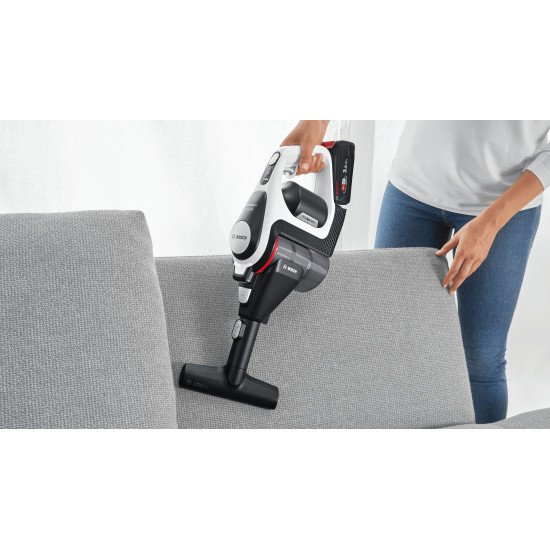 Bosch Serie 8 BKS8214W aspirateur balai et balai électrique Batterie Sec Sans sac Noir, Blanc 3 Ah