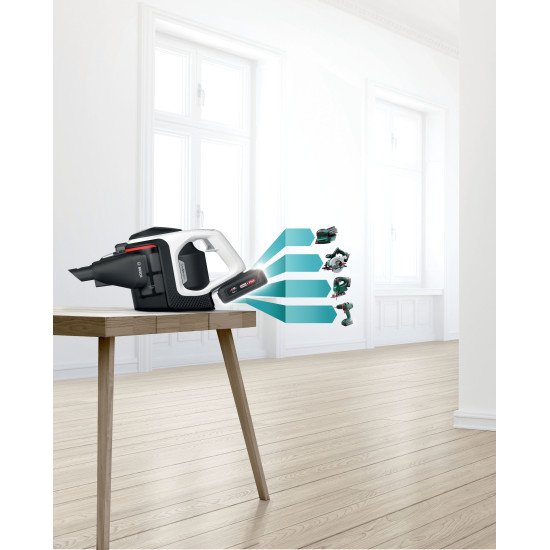 Bosch Serie 8 BKS8214W aspirateur balai et balai électrique Batterie Sec Sans sac Noir, Blanc 3 Ah