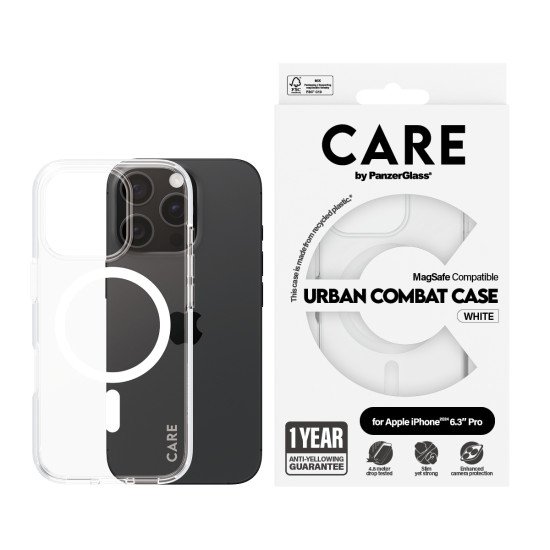 PanzerGlass CARE by PG White MagS iPhone16 6.3 Pro coque de protection pour téléphones portables Housse Transparent