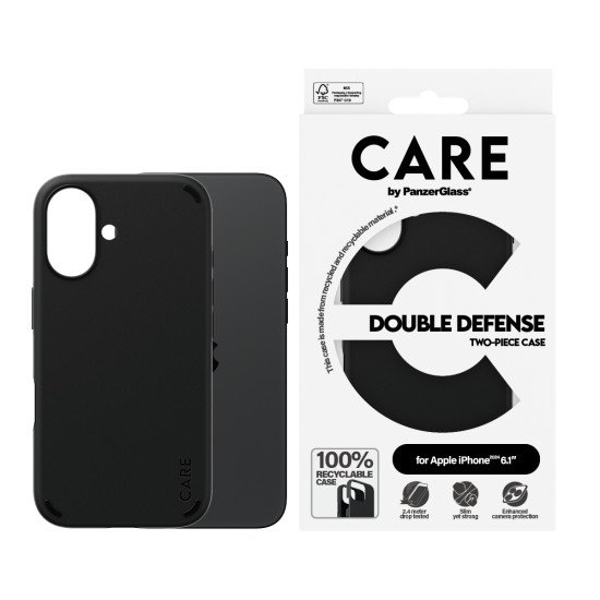 PanzerGlass CARE by PG Double Def BLK iPhone16 6.1 coque de protection pour téléphones portables Housse Transparent