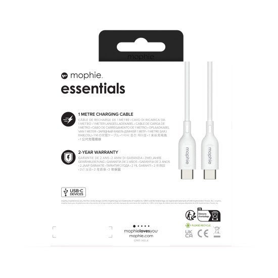 mophie essentials charging cables | 1M câble USB USB 2.0 USB C Blanc