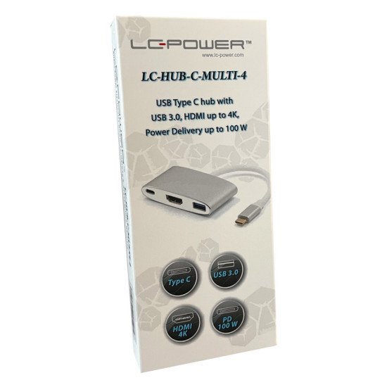 LC-Power LC-HUB-C-MULTI-4 hub & concentrateur USB 3.2 Gen 1 (3.1 Gen 1) Type-C Argent, Blanc