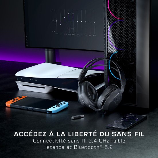 Turtle Beach Casque gaming amplifié sans fil Stealth 500 officiel pour PS5, PS4, PC, Nintendo Switch et mobile - 40 heures de batterie, Bluetooth, coussinets en mousse à mémoire de forme, microphone désactivable par basculement et préréglages d'égalisatio