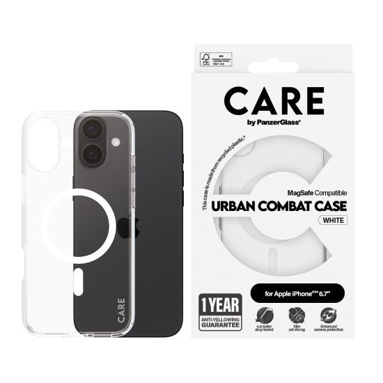 PanzerGlass CARE by PG White MagSafe iPhone16 6.7 coque de protection pour téléphones portables Housse Transparent