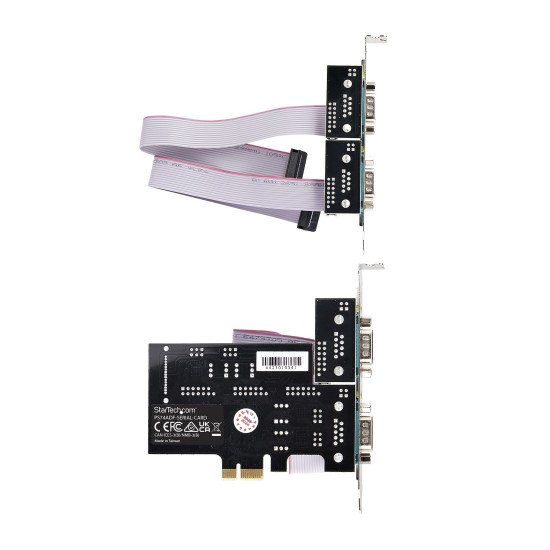 StarTech.com Carte Série PCI Express à 4 Ports - Adaptateur/Carte PCIe à 4 Ports vers RS232/RS422/RS485 (DB9), Support Bas-Profil Inclus, UART 16C1050, Windows/Linux, Conformité TAA - Protection ESD de niveau 4