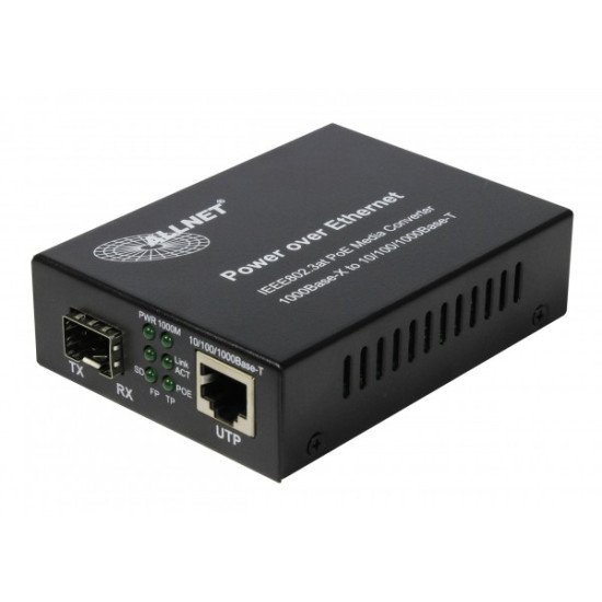 ALLNET ALL-MC202P-SFP1-POE convertisseur de support réseau 1000 Mbit/s Multimode, Monomode Noir