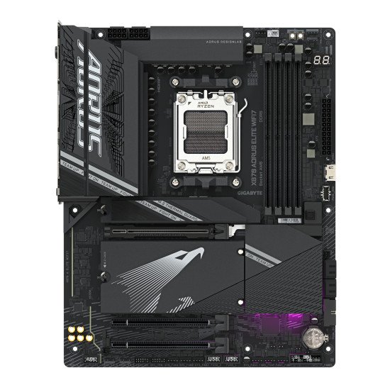 GIGABYTE Carte mère X870 A ELITE WIFI7 - Prend en charge les processeurs AMD Ryzen 9000, VRM 16+2+2 phases, jusqu'à 8000MHz DDR5 (OC), 4xPCIe 5.0 + 4xM.2, Wi-Fi 7, LAN 2.5GbE, USB 3.2 Gen 2x2