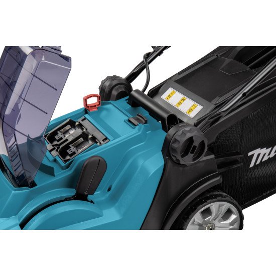 Makita DLM382CM2 tondeuse à gazon Marcher derrière un tracteur tondeuse Batterie Noir, Bleu