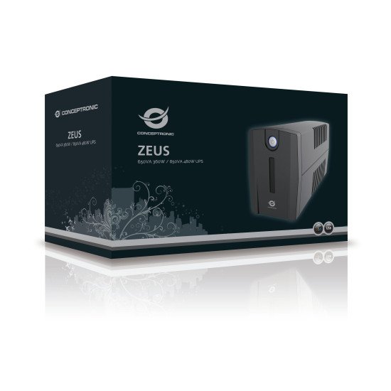 Conceptronic ZEUS01ES UPS Interactivité de ligne 0,65 kVA 360 W 2 sortie(s) CA