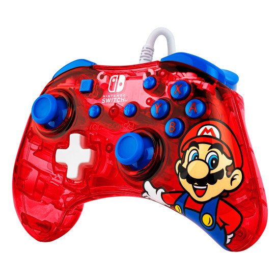 PDP Rock Candy: Mario Punch Rouge, Translucide USB Manette de jeu Analogique/Numérique Nintendo Switch, Nintendo Switch Lite, Nintendo Switch OLED