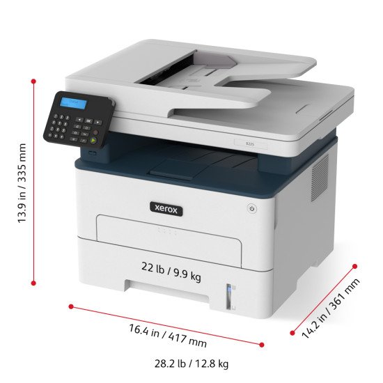 Xerox B225 copie/impression/numérisation recto verso sans fil A4, 34 ppm, PS3 PCL5e/6, chargeur automatique de documents, 2 magasins, total 251 feuilles