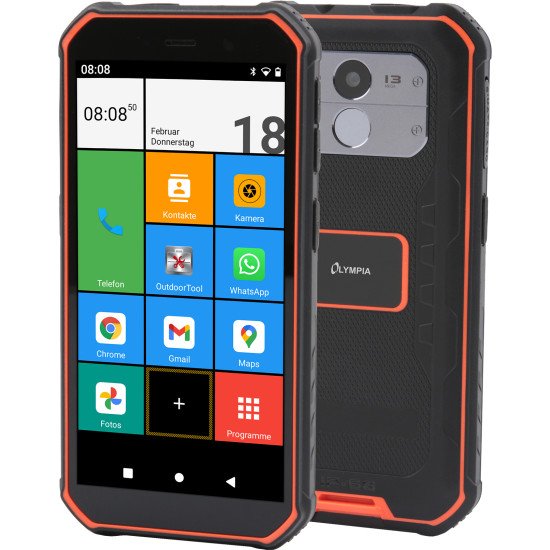 Olympia TREK 14 cm (5.5") Double SIM Android 10.0 4G USB Type-C 3 Go 32 Go 5000 mAh Noir, Orange