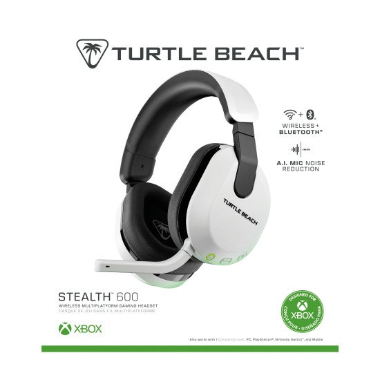 Turtle Beach Casque gaming amplifié multiplateforme sans fil Stealth 600 pour Xbox Series X|S, Xbox One, PC, Nintendo Switch et mobile - Bluetooth, 80 heures de batterie et microphone antibruit – Blanc