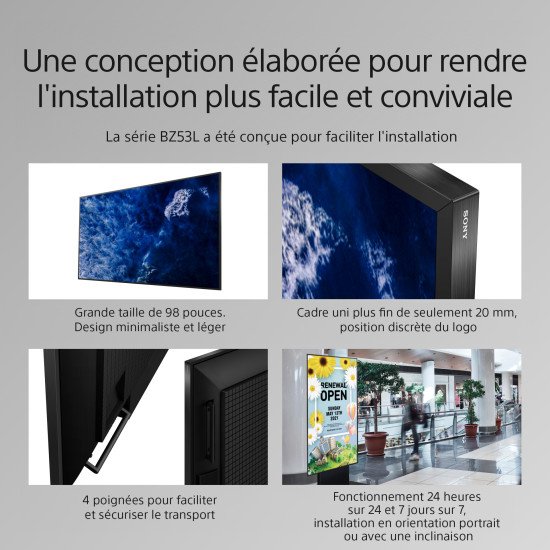 Sony FW-98BZ53L affichage de messages Écran plat de signalisation numérique 2,49 m (98") LED Wifi 780 cd/m² 4K Ultra HD Noir Android 24/7