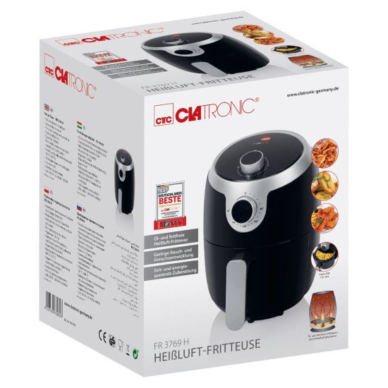 Clatronic FR 3769 H Unique 1,8 L Autonome 1000 W Friteuse d'air chaud Noir, Acier inoxydable