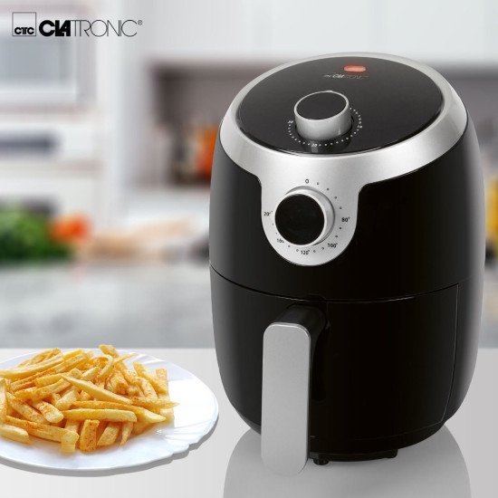 Clatronic FR 3769 H Unique 1,8 L Autonome 1000 W Friteuse d'air chaud Noir, Acier inoxydable