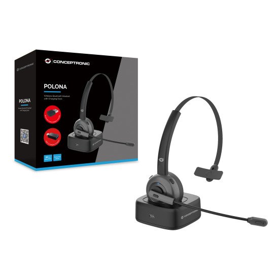 Conceptronic POLONA03BDA écouteur/casque Écouteurs Sans fil Arceau Bureau/Centre d'appels Bluetooth Socle de chargement Noir