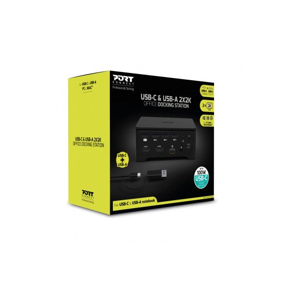 Port Designs 901908-W-EU station d'accueil Avec fil USB 3.2 Gen 1 (3.1 Gen 1) Type-A Noir