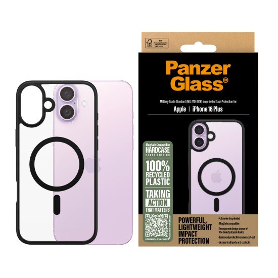 PanzerGlass PG HardC Blk MagS iPhone 16 6.7Inch coque de protection pour téléphones portables Housse Transparent