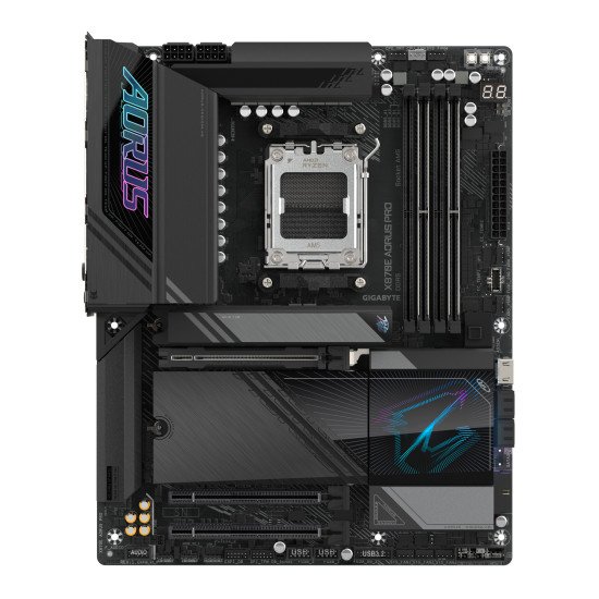 GIGABYTE Carte mère X870E AORUS PRO - Prend en charge les processeurs AMD Ryzen 9000, VRM numérique 16+2+2 phases, jusqu'à 8000MHz DDR5 (OC), 4xPCIe 5.0 + 4xM.2, Wi-Fi 7, LAN 2.5GbE, USB 3.2 Gen 2x2