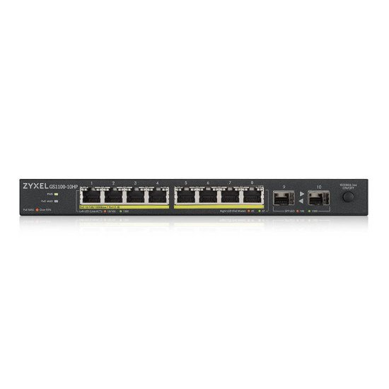 Zyxel GS1100-10HP v2 Non-géré Gigabit Ethernet (10/100/1000) Connexion Ethernet, supportant l'alimentation via ce port (PoE) Noir