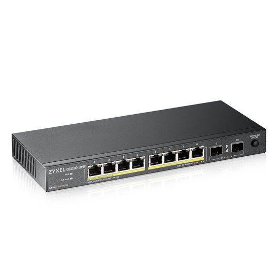 Zyxel GS1100-10HP v2 Non-géré Gigabit Ethernet (10/100/1000) Connexion Ethernet, supportant l'alimentation via ce port (PoE) Noir