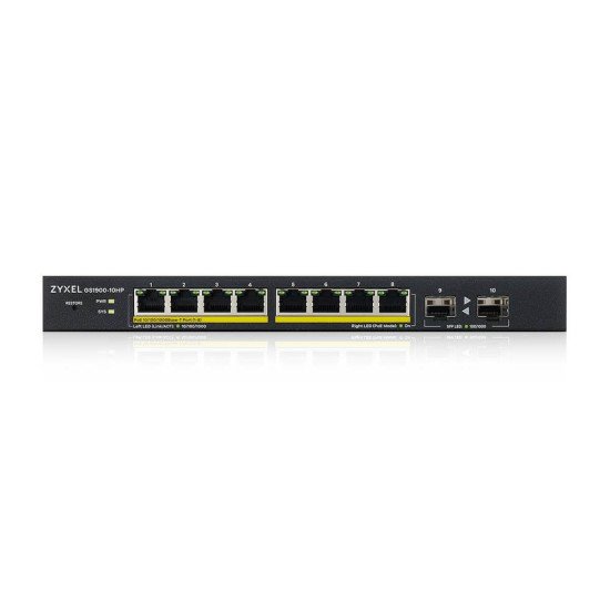 Zyxel GS1900-10HP Géré L2 Gigabit Ethernet (10/100/1000) Connexion Ethernet, supportant l'alimentation via ce port (PoE) Noir