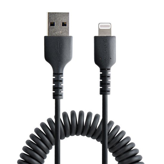 StarTech.com Câble USB vers Lightning de 50cm - Certifié Mfi - Adaptateur USB Lightning Noir, Gaine durable en TPE - Cordon Chargeur Iphone/Lightning Spiralé en Fibre Aramide - Câble USB pour Iphone Très Résistant