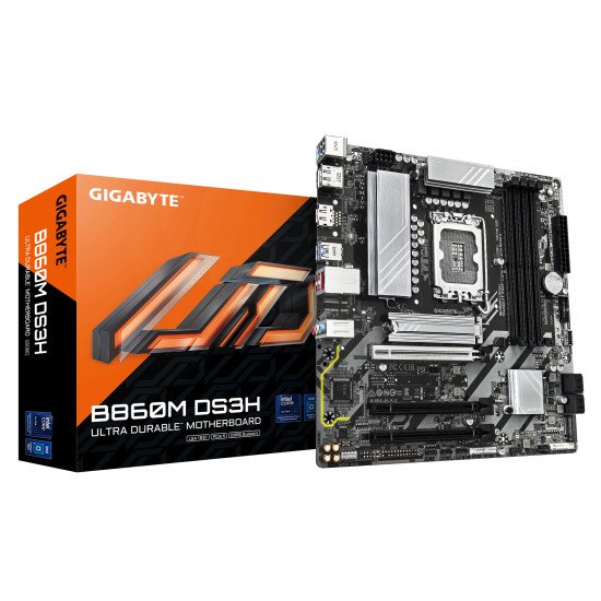 GIGABYTE B860M DS3H Carte mère - Processeurs Intel Core Ultra, VRM 5+1+2+1 phases, jusqu'à 9066MHz DDR5, 1xPCIe 5.0 + 1xPCIe 4.0 M.2, LAN 2,5 GbE, USB 3.2 Gen 2