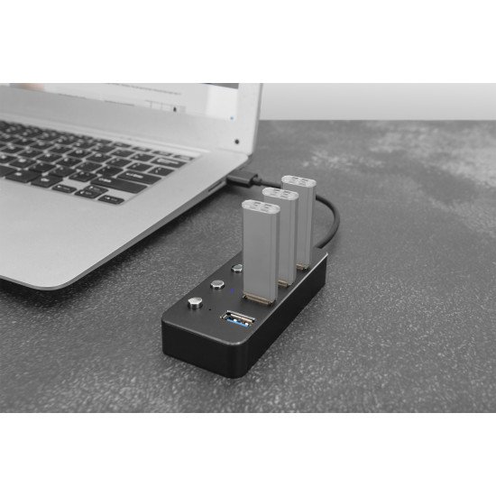 Digitus Hub USB 3.0, 4 ports, commutable, boîtier aluminium