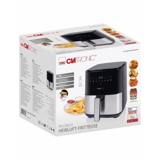 Clatronic FR 3782 H Unique 5 L Autonome 1450 W Friteuse d'air chaud Noir, Acier inoxydable