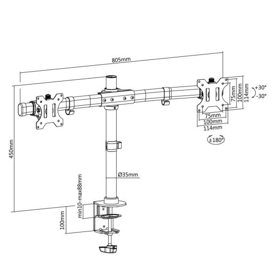 ACT AC8315 support d'écran plat pour bureau 68,6 cm (27") Pince/boulon Noir