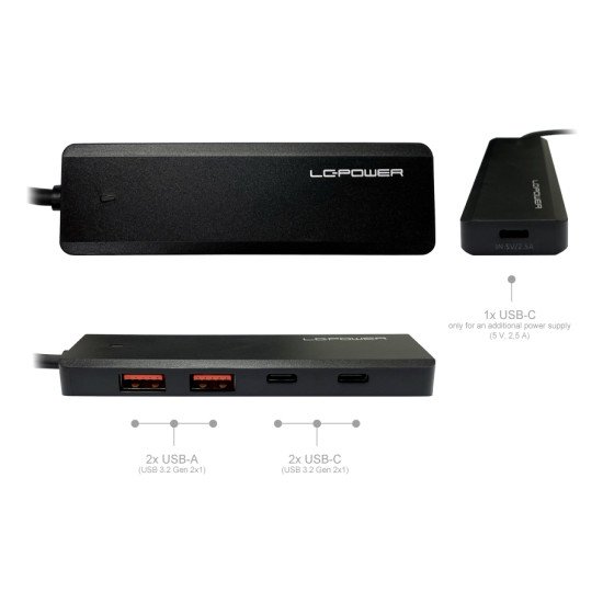 LC-Power LC-HUB-U3-4-C hub & concentrateur USB 3.2 Gen 2 (3.1 Gen 2) Type-A 10000 Mbit/s Noir