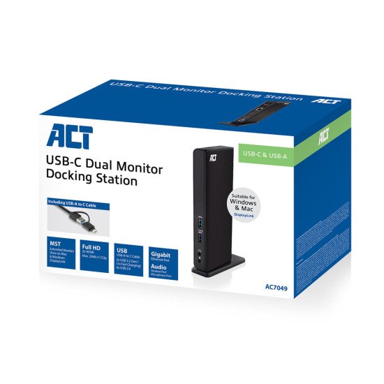 ACT AC7049 station d'accueil Avec fil USB 3.2 Gen 1 (3.1 Gen 1) Type-C Noir