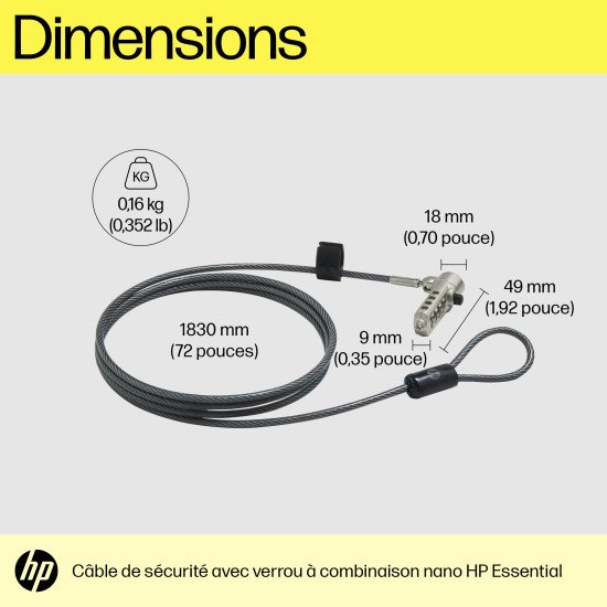 HP Câble de verrouillage avec combinaison Essential Nano