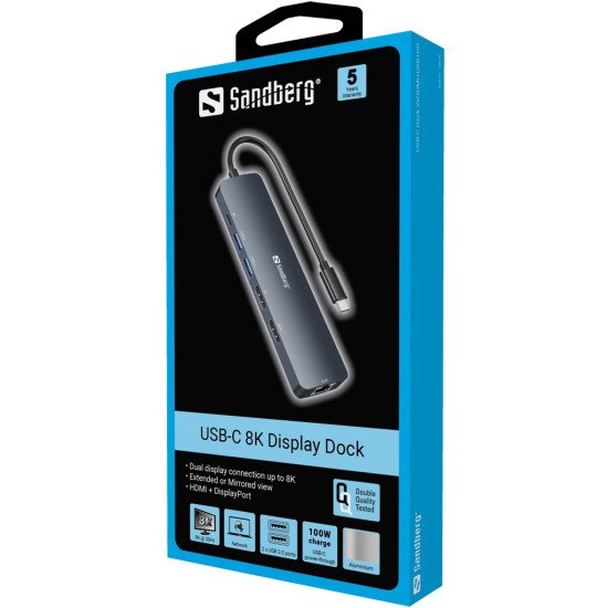 Sandberg 136-43 station d'accueil USB 3.2 Gen 1 (3.1 Gen 1) Type-C Gris