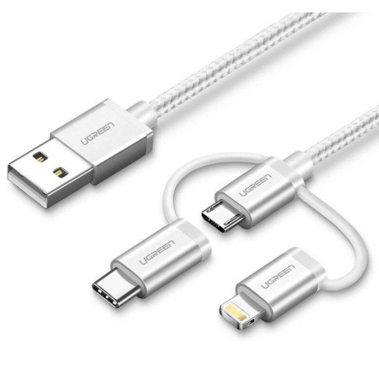 Ugreen 50203 câble USB 1,5 m USB 2.0 USB A USB C/micro-USB B/Lightning Blanc