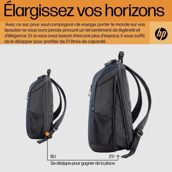 HP Sac à dos pour ordinateur portable Travel 18 litres 15,6 pouces, gris fer